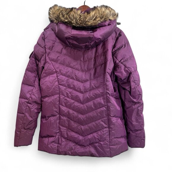 Eddie Bauer Jacket Womens Medium Purple Down Puffer Coat Faux Fur Hood - Picture 2 of 15